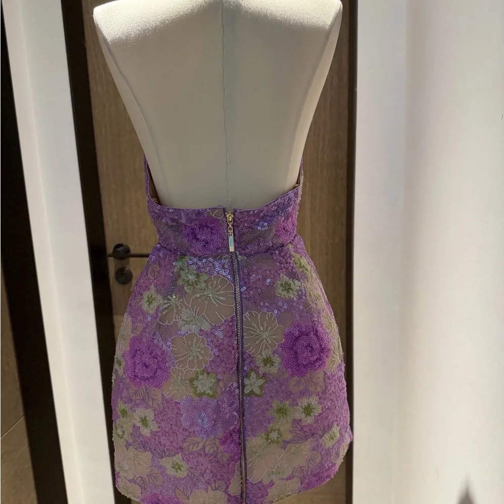 Bronx and Banco Purple Floral Halter Mini Dress